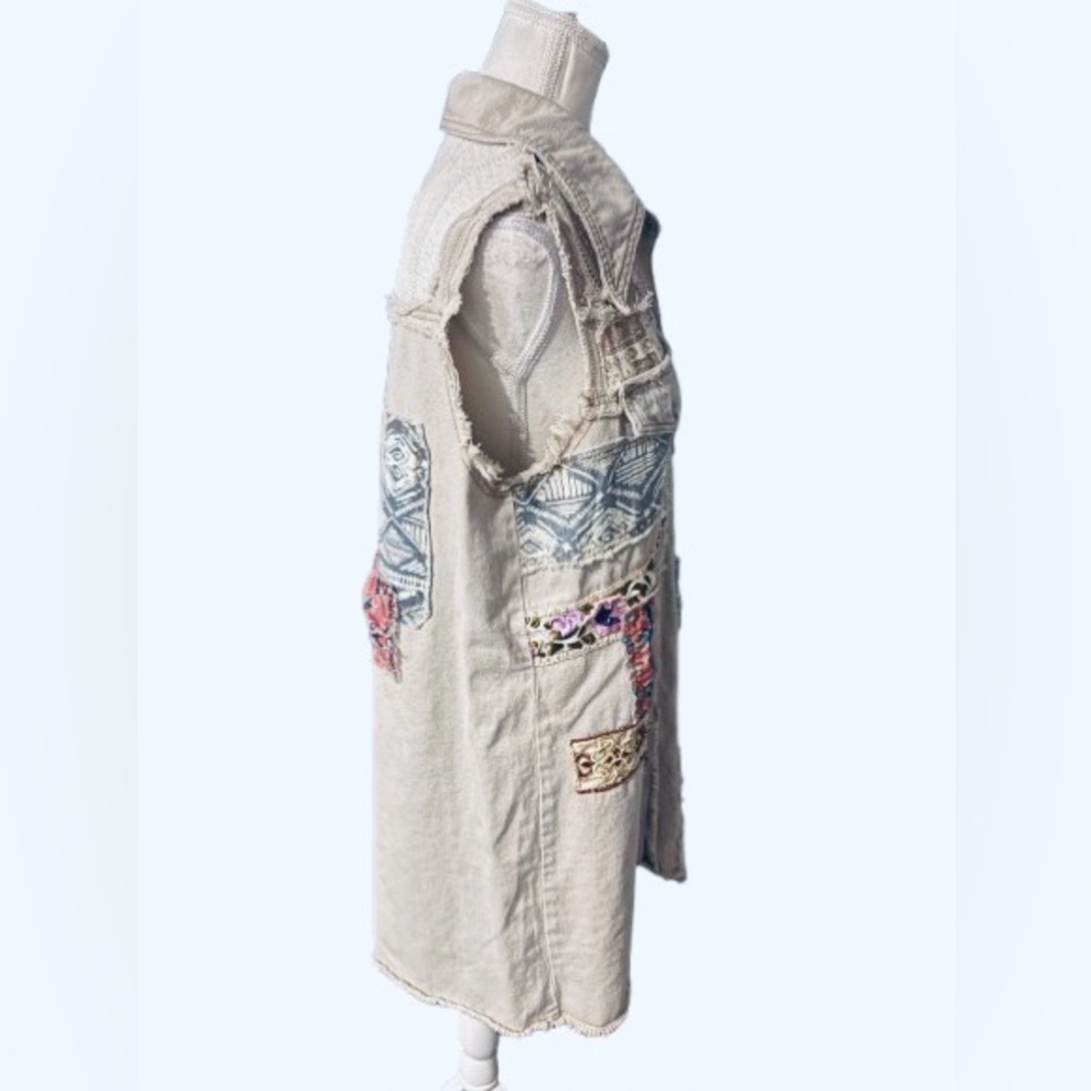 100% Cotton POL Patchwork Denim Dress Vest Boho Floral Embroidered Boho Cottage - Picture 11 of 16